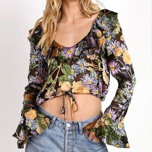 FOR LOVE & LEMONS Luciana Ruffle Blouse in Black Floral